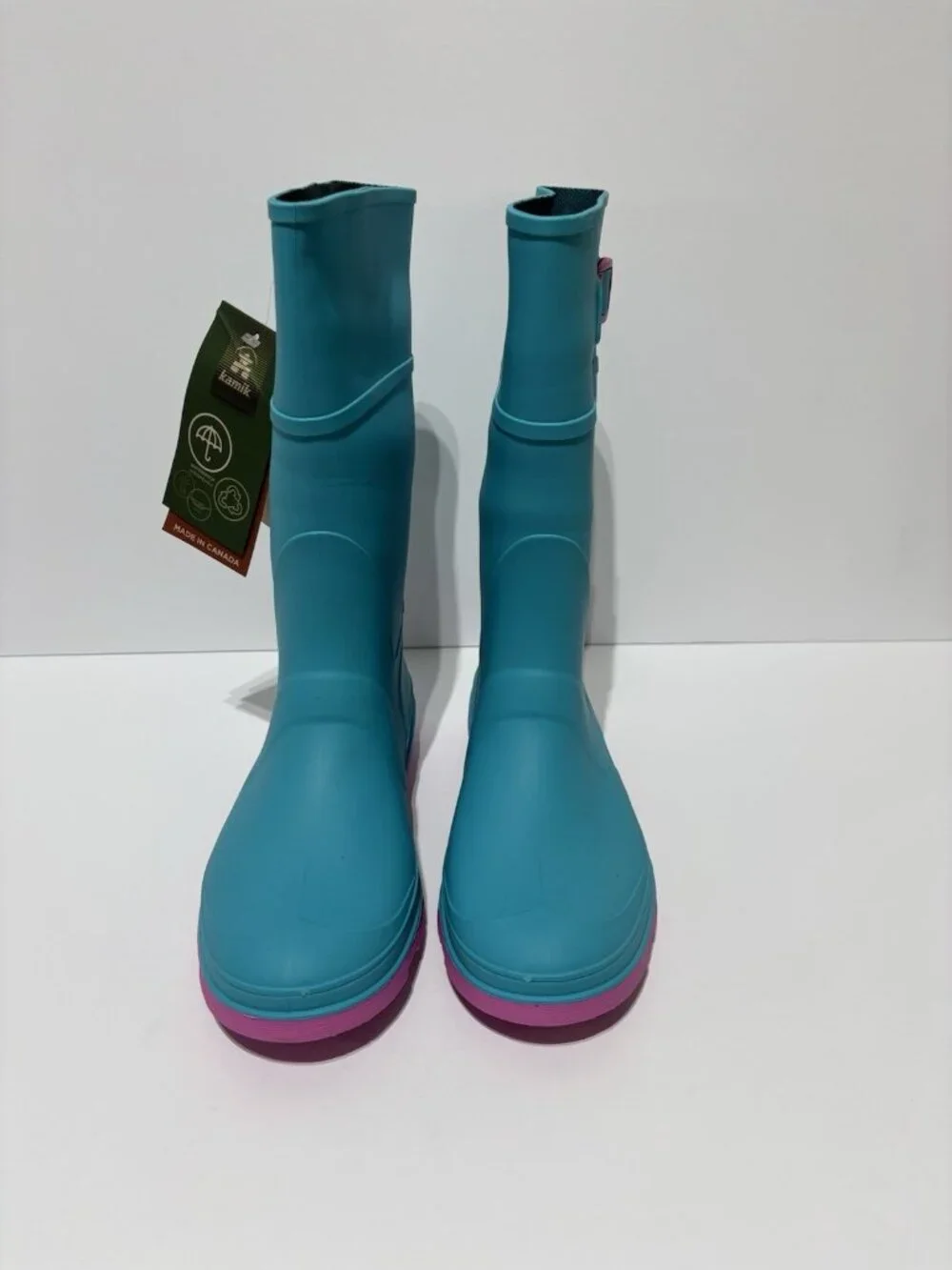 Kamik Youth Raindrops Teal Blue Rain Boots, Girls’ Size 6 M